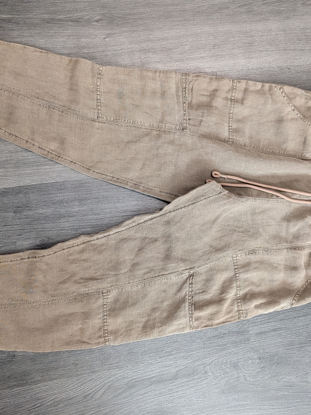 C&C California Linen Pants Draw String Elastic Waist Size XL Green Khaki Beach - Picture 3 of 8